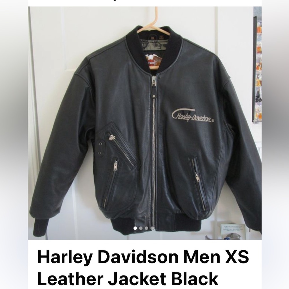 Men’s Extra Small Harley Davidson Black Leather Bomber Jacket